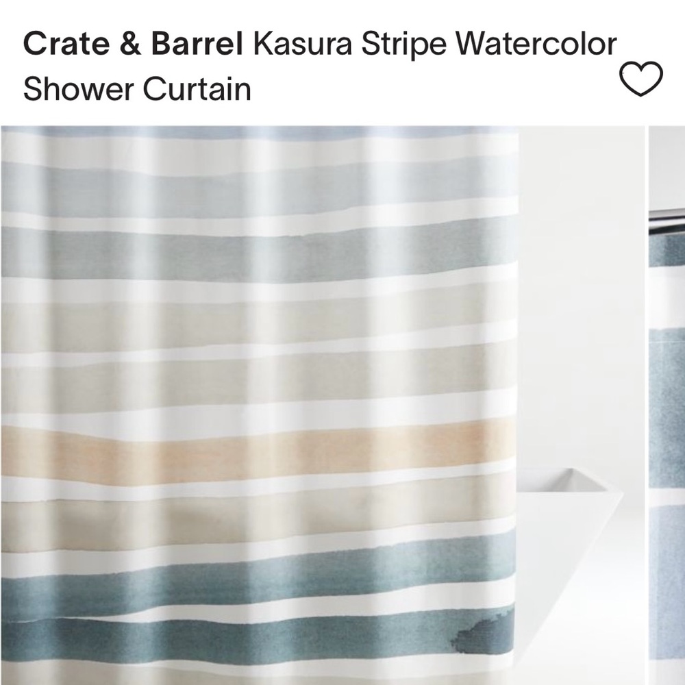 Crate&Barrel Kasura Stripe Watercolor Shower Curtain - Blue, Gray, Tan